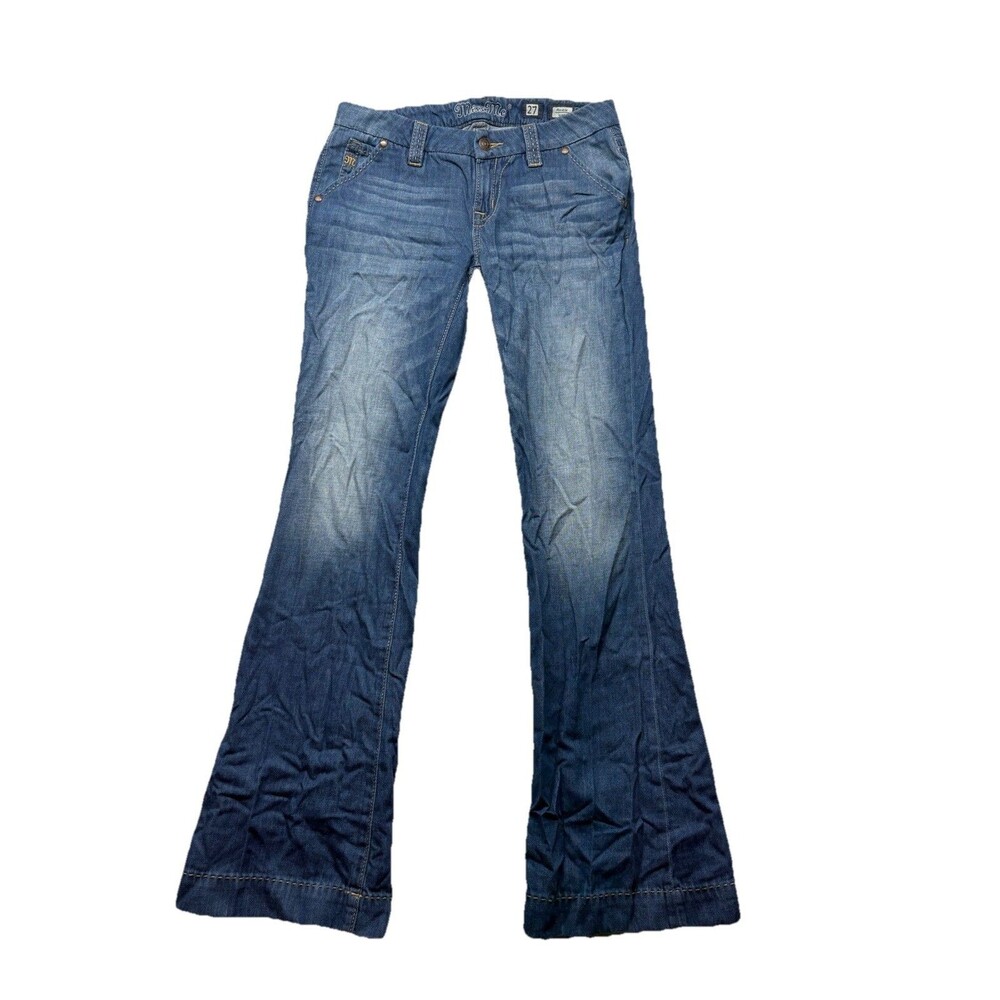 Miss Me Mid Rise Wide Leg Medium Blue Distressing Cotton Denim Jeans Sz 27